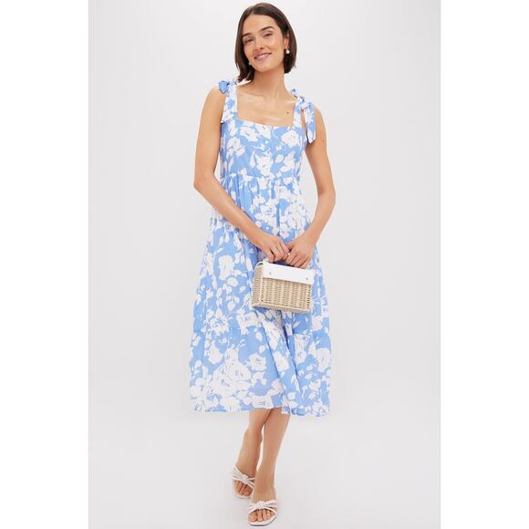 HYACINTH HOUSE Blue and White Floral Lupine Midi Dress Size L NWT - Picture 4 of 8